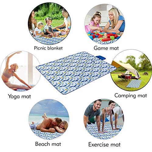 Beach Blanket Picnic Blanket Outdoor Mat Extra Large Waterproof Sand Proof Camping Blanket Lightweight Folding Portable Travel Blanket for Family Park Beach Grass, 79"x57"