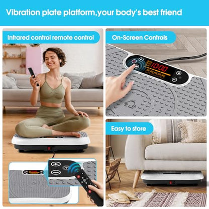 SoftGym Waver Vibration Plate Exercise Machine for Lymphatic Drainage Weight Loss,120 Speed Levels Vibrating Platform with Resistance Bands,Full-Body Workout Equipment for Muscle Activation - style: Slim- Grey White