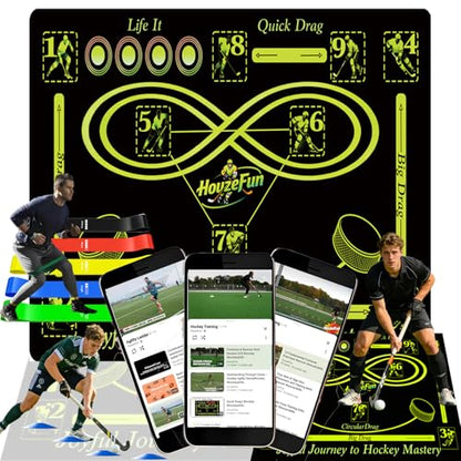 Hockey Training Equipment, Non-Slip Dribbling Training Mat, Indoor/Outdoor Field Trainer, Practice Aids to Improve Speed, Ball Control and Coordination, Includes Resistance Bands and Cones
