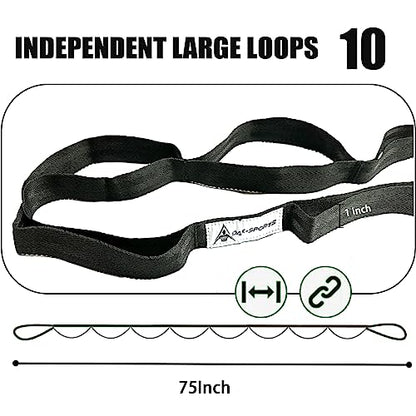 Stretching Strap Yoga Strap with Loops, Stretch Straps for Physical Therapy, Non-Elastic Exercise Strap for Pilates, Dance and Gymnastics with Workout Guide - color: Black