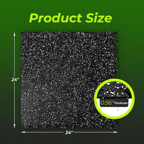 1/2in Thick 48 Sq Ft Rubber Top High Density EVA Foam Exercise Gym Mats Non-Slip 12 Pcs - Interlocking Puzzle Floor Tiles for Home Gym Heavy Workout Equipment Flooring - 24 x 24in Tile, Black & White