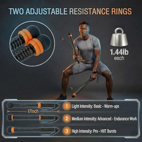 Ropeless Battle Rope with Adjustable Weights, Weighted Cordless Battle Ropes for Home Gym, Portable Strength Training Equipment for Small Space Workout, Heavy Duty 2-Pack Set
