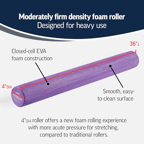 OPTP PRO-Roller Standard Density Foam Roller – Medium Density Foam Roller for Physical Therapy, Pilates, Yoga Foam Roll Exercises, and Muscle Recovery - Purple 36" x 4"