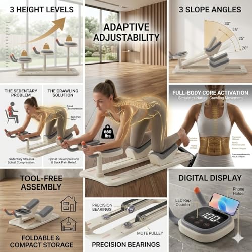 Crawling Training Machine Spine Twist & Stretch Trainer Effective Waist & Spine Workout, 3 Adjustable Height LED Counter 230kg Capacity,Detachable,for Full-Body Workout (Black, 57in) - color: Black