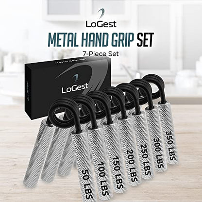 7 Pack Logest Metal Hand Grip Set, 50LB-350LB 7 Levels No Slip Heavy-Duty Grip Strengthener with Gift Box, Great Wrist & Forearm Hand Exerciser, Home Gym, Hand Gripper Grip Strength Trainer