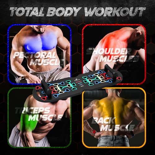 Push Up Board – Pushup Board Exercise Equipment with Resistance Bands, Pushup Handles – Fitness Equipment for Strength Training, Full-Body Workout – Foldable Push Up Board for Home, Gym
