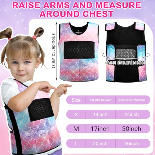 Weighted Vest for Kids Ages 4 to 7 and Ages 8+ Boy Girl Adjustable Breathable Compression Vest for Processing Issue(Mermaid,Medium,Tie-dye)