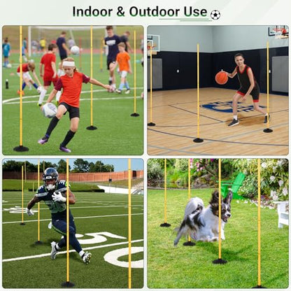 6 FT Agility Poles for Soccer, Basketball, Football, Equestrian, Pet Training, 4/6/8/10 Pack Detachable Soccer Poles w/Rubber Bases, Pole Bending Poles for Horses, Indoor/Outdoor Use - style: 4 Pack