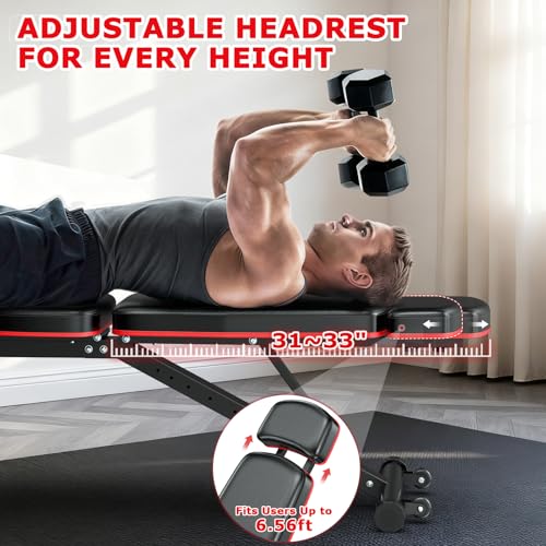 XDDIAS Workout Bench, Adjustable Weight Bench with Leg Extension and Leg Curl, Extended Headrest, 900LBS Preacher Curl Bench Incline Decline Flat Workout Bench for Home Gym Full Body Exercise