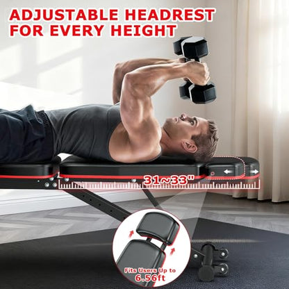XDDIAS Workout Bench, Adjustable Weight Bench with Leg Extension and Leg Curl, Extended Headrest, 900LBS Preacher Curl Bench Incline Decline Flat Workout Bench for Home Gym Full Body Exercise