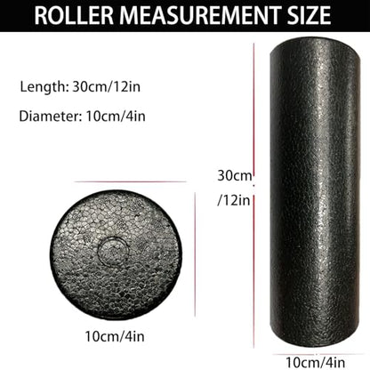 Travel Size Back Roller, High Density Foam Roller for Back Stretching, Physical Therapy, Yoga, Pilates, Post Workout Muscle Recuperation, 12" X 4" Round (Black)