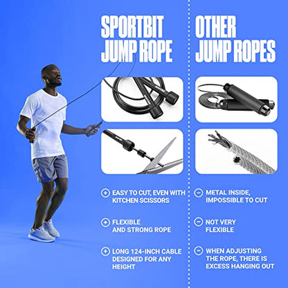 SPORTBIT Adjustable Jump Rope for Fitness and Exercise - color: Duo Black