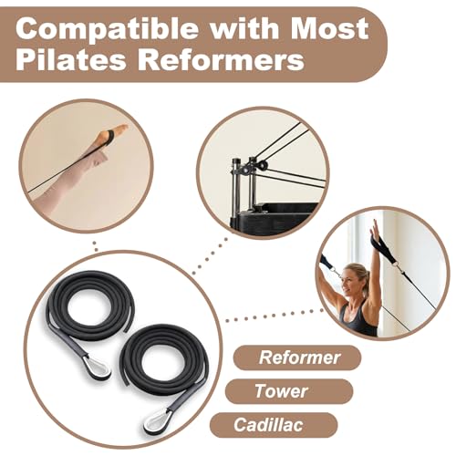 Pilates Reformer Replacement Ropes (2 Pack), 110” Extra Long 8mm Nylon Rope with Metal Grommet, Heavy Duty Low-Noise Pulley Rope for Reformer, Tower & Cadillac-Style Equipment - color: strap only