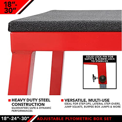 JFIT Plyometric Boxes - Made in Taiwan NO Assembly Required Single - Height Box Set and Adjustable Box Options Plyometric Platform and Jumping Agility Box for Training Conditioning Strength Training - style: 18"- 30" Adjustable (Single Plyo Box)
