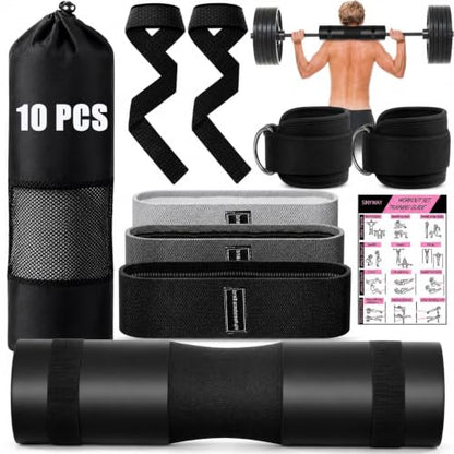 SINYWAY 10 PCS Barbell Pad Set for Squat,Hip Thrust Pad Workout Foam - color: Black