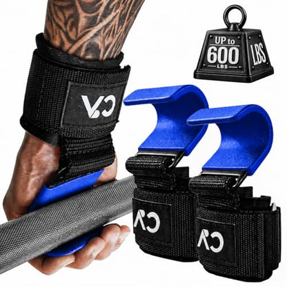 Weight Lifting Hooks (Pair) for Deadlifts, Pull Ups, Rows & Shrugs - Heavy Duty Gym Hooks with 8mm Padded Wrist Straps, Secure Grip Support for Weightlifting, Powerlifting & Strength Training - color: Blue