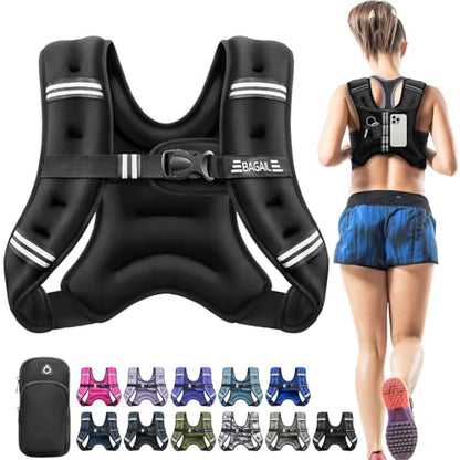 BAGAIL Weighted Vest, 5lbs/8lbs/10lbs/12lbs/15lbs/20lbs/25lbs/30lbs Weight Vest with Detachable Phone Pouch, Rucking Vest for Women, Men, Walking, Weight Loss, Training, Running
