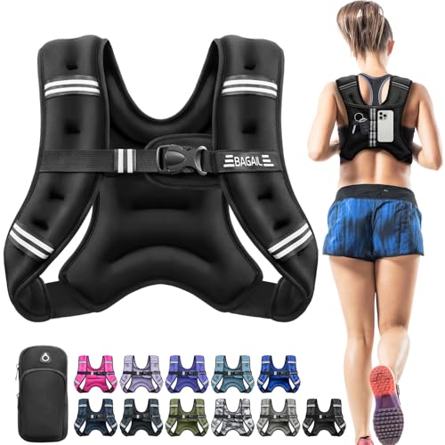 BAGAIL Weighted Vest, 5lbs/8lbs/10lbs/12lbs/15lbs/20lbs/25lbs/30lbs Weight Vest with Detachable Phone Pouch, Rucking Vest for Women, Men, Walking, Weight Loss, Training, Running