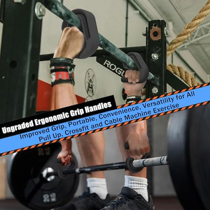 Pull Up Handles Neutral Grip: Portable Barbell Grip with 2 Detachable Straps for Cable Machine LAT Pull Down T-bar Row Deadlift Shrug - color: Black