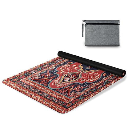 Kigai Travel Yoga Mat 71" x 24" Non Slip Natural Rubber Foldable Exercise Mat Ultra Thin 1.5mm Lightweight for Fitness, Pilates & Home Workout, Persian Design