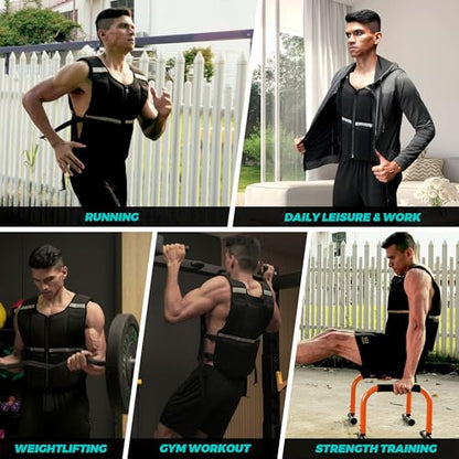45lb/35lb/19lb Weighted Vest Men Women, Adjustable Rucking Vests for Walking with Zipper/Removable Silicone Weights, Strength Training Workout Vest for Running GYM Home, Detachable Reflective Strips - size: 2-19 LBS