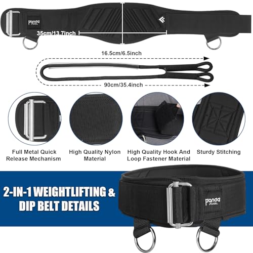 Weight Lifting Belts for Men & Women: Design Patents 2-in-1 Weightlifting & Dip Belt with Rope for Back Support, Gym Belt for Powerlifting, Pull-Ups, Squat, Training