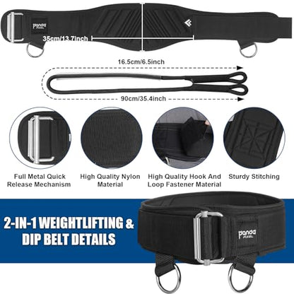 Weight Lifting Belts for Men & Women: Design Patents 2-in-1 Weightlifting & Dip Belt with Rope for Back Support, Gym Belt for Powerlifting, Pull-Ups, Squat, Training