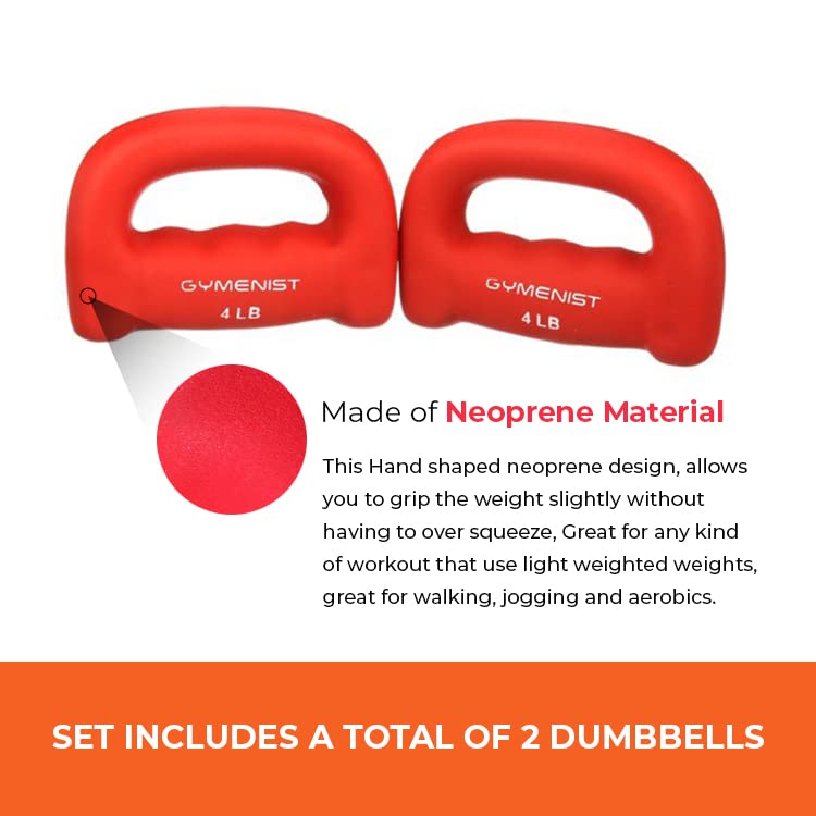 GYMENIST Set of 2 Hand Shaped Neoprene Exercise Workout Jogging Walking Cardio Dumbbells Pair