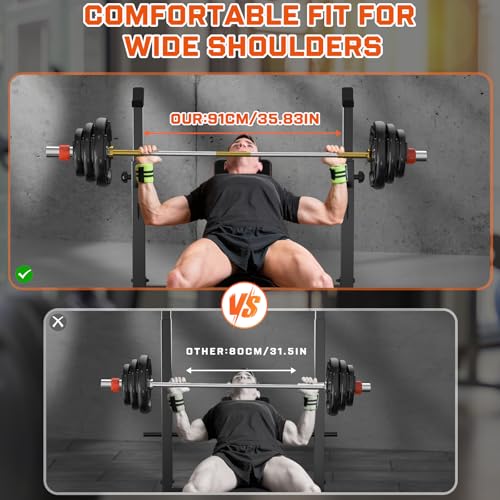 Adjustable Weight Bench with Rack, Heavy Duty Home Gym Bench Incline Flat Decline Full Body Bench Press Extra Wide 36” Barbell Rack