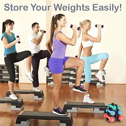 Crown Sporting Goods Hand Weights Dumbbells Set - 1, 2 and 3 lbs with Rack - Soft and Comfortable Neoprene Weights Set for Home Gym - Indoor and Outdoor Dumbbell Sets with Rack, Sprint Set