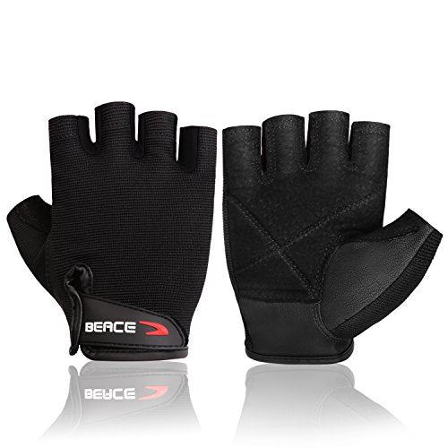 BEACE Weight Lifting Gym Gloves with Anti-Slip Leather Palm for Workout Exercise Training Fitness and Bodybuilding for Men & Women - color: Black, size: X-Small