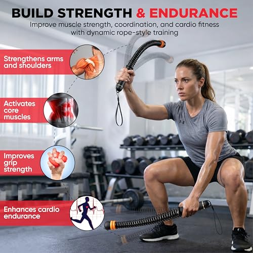 Adjustable Ropeless Battle Ropes – Weighted Cordless Battle Rope Set with Variable Resistance, Wrist Straps & Workout Guide Poster – Portable HIIT & Home Gym Training Equipment