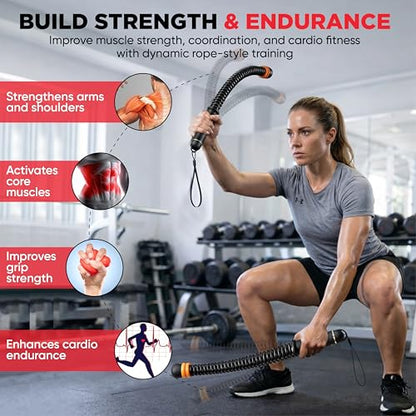 Adjustable Ropeless Battle Ropes – Weighted Cordless Battle Rope Set with Variable Resistance, Wrist Straps & Workout Guide Poster – Portable HIIT & Home Gym Training Equipment