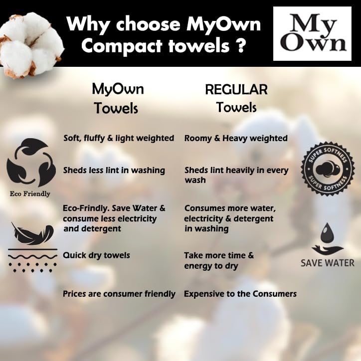 MyOwn Ultra Soft 6 Pack Cotton Towel Set, Contains 2 Bath Towels 28x55 inch, 2 Hand Towels 16x24 inch & 2 Wash Coths 12x12 inch, Ideal Everyday use, Compact & Lightweight - Ivory