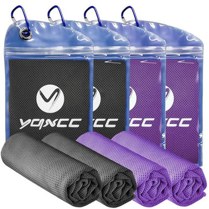 4 Pack Cooling Towels, Instant Cooling Neck Wraps, Ice Towel | 40" x 12" Soft Breathable Microfiber Chilly Towel for Face & Neck, Ideal for Gym, Yoga, Golf, Running, Camping & Hot Weather - color: 2 Purple, 2 Dark Gray