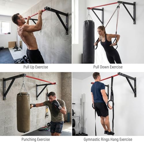 Wall Mounted Pull Up Bar, Heavy Duty Chin Up Bar Wall Mount for Home Gym Workout 500 lbs Weight Capacity Multi-Grip Strength Training Pull-Up Bars for Garage Gym