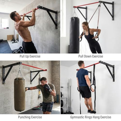 Wall Mounted Pull Up Bar, Heavy Duty Chin Up Bar Wall Mount for Home Gym Workout 500 lbs Weight Capacity Multi-Grip Strength Training Pull-Up Bars for Garage Gym