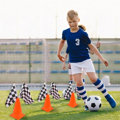 Mini Traffic Cones（with Hole on Top） with Racing Checkered Flags, Sports Safety Cones for Soccer Cones and Basketball Practice Equipment - color: 24PCS
