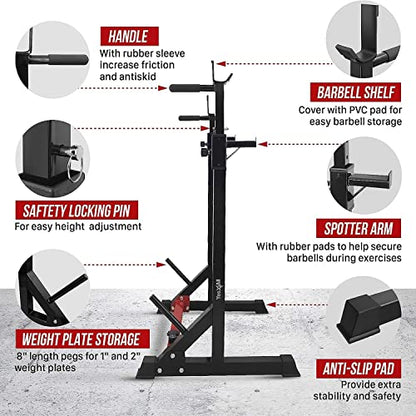 Yes4All Squat Rack for Home Gym, Adjustable Barbell Stand Rack, Multi-Function Weight Lifting, Dip Bar Station, Bench Press Rack Stand, Weight Plate Storage - Capacity Up to 600LBS