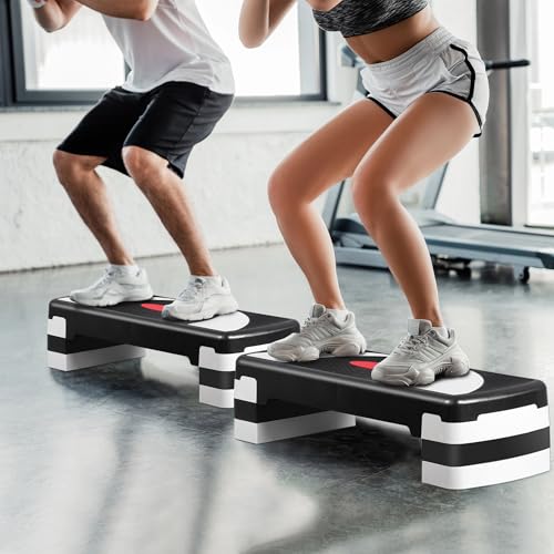 30'' Aerobics Stepper Workout Step Platform with 4" - 6" - 8" Adjustable Risers, Fitness Exercise Workout Trainer,Non-Slip Step Platform for Cardio, Core, Strength Training,Home Gym