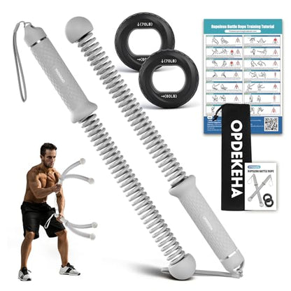 Weighted Ropeless Battle Ropes for Home Gym, Heavy Duty Portable Cordless Battle Rope with Grip Strengtheners & Poster, Battle Rope Sticks for HIIT, Strength & Quiet Cardio Training Men & Women(2PCS)