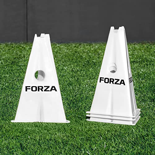 FORZA Pro 12in Tri Marker Cones - Set of 4 or 8 with Optional Rubber Bases for Pro-Grade Training - color: White, size: Pack of 4, style: Without Bases