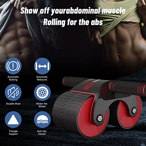 Automatic Rebound Abdominal Wheel With Kneeling Pad, Ab Wheel Roller With Mobile Phone Bracket For Abdominal Core Strength Training (Red)