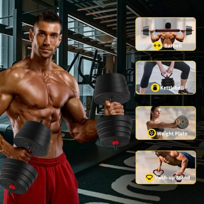 Adjustable Dumbbells,4 in 1 Dumbbells Set Used as Barbell, Kettlebells, Push up Stand, Weight Plate, Fitness Exercises for Home Gym - color: Black+75LBS