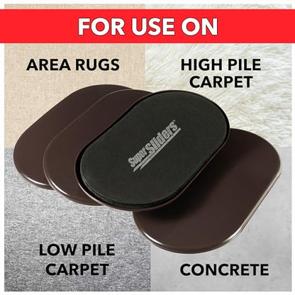 Super Sliders 5-3/4" x 9-1/2" XL Oval Reusable Furniture Sliders for Carpet, Anti-Slip Protective Furniture Moving Pads for Beds, Sofas, Dressers, Set of 8, Brown