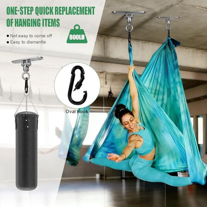 Heavy Duty Swing Hanger with Threaded Buckle 800 LBS Capacity 360+180 Full Swivel Stainless Steel Hammock Hanger Durable Hardware Accessories for Porch, Playground, Yoga, Heavy Bag