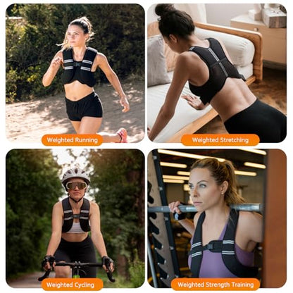 Weighted Vest for Men and Women, Silicone-Iron Fill Even Weight, Adjustable Workout Weight Vest with Reflective Stripes & Phone Pocket, Body Strength Training Gear for Walking Rucking Gym - size: 8 lb