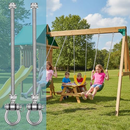 4 Pcs Heavy Duty Swing Hanger with Bearings M10 x 11 Stainless Steel Swing Hooks Screw Brackets Permanent Anti-Rust 180°,1500 LB for Wood Steel Beam Yoga Hammock Chair Punching Bag Porch Swings Seat