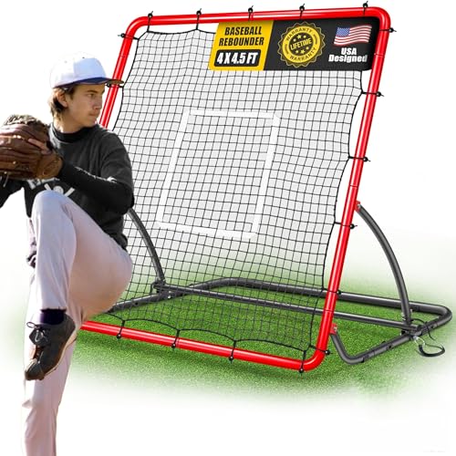Heavy Duty Baseball Rebounder Net Pitchback, Baseball and Softball Bounce Back Net for Ground, Line Drive, Fly Ball Return Settings Fielding Trainer