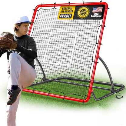 Heavy Duty Baseball Rebounder Net Pitchback, Baseball and Softball Bounce Back Net for Ground, Line Drive, Fly Ball Return Settings Fielding Trainer